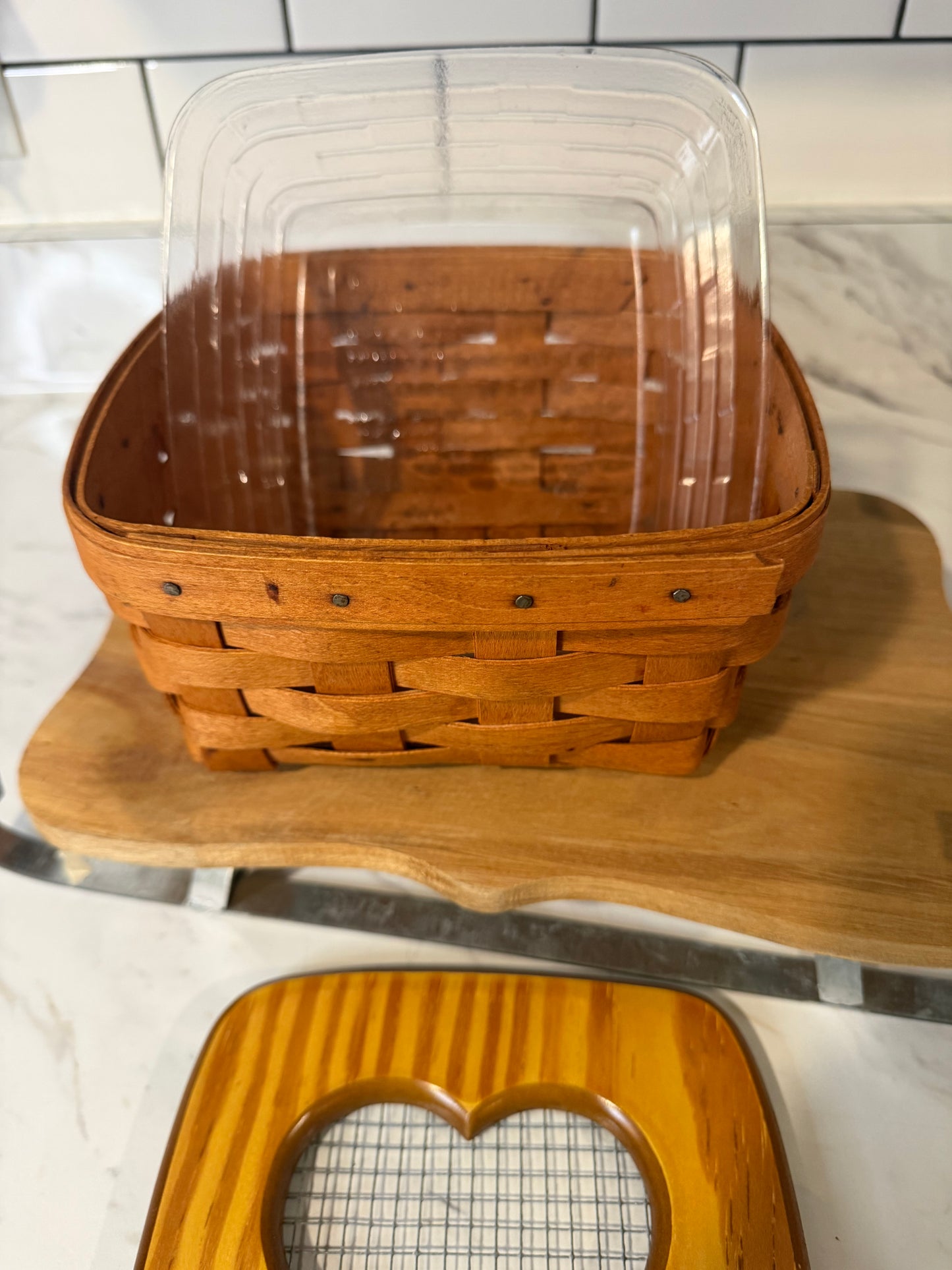 Vintage 1991 Longaberger Heart Basket with Wood Lid & Plastic Insert