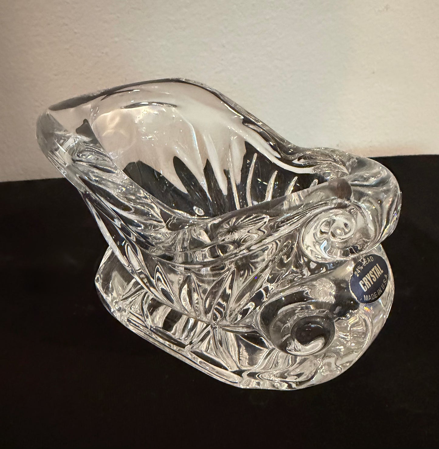 24% Lead Crystal Vintage Christmas Sleigh – Holiday Candy Dish / Votive Holder