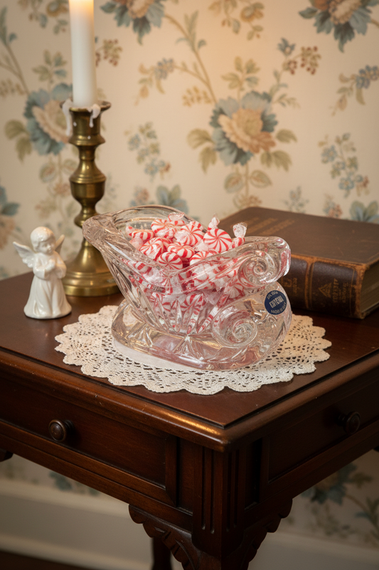 24% Lead Crystal Vintage Christmas Sleigh – Holiday Candy Dish / Votive Holder