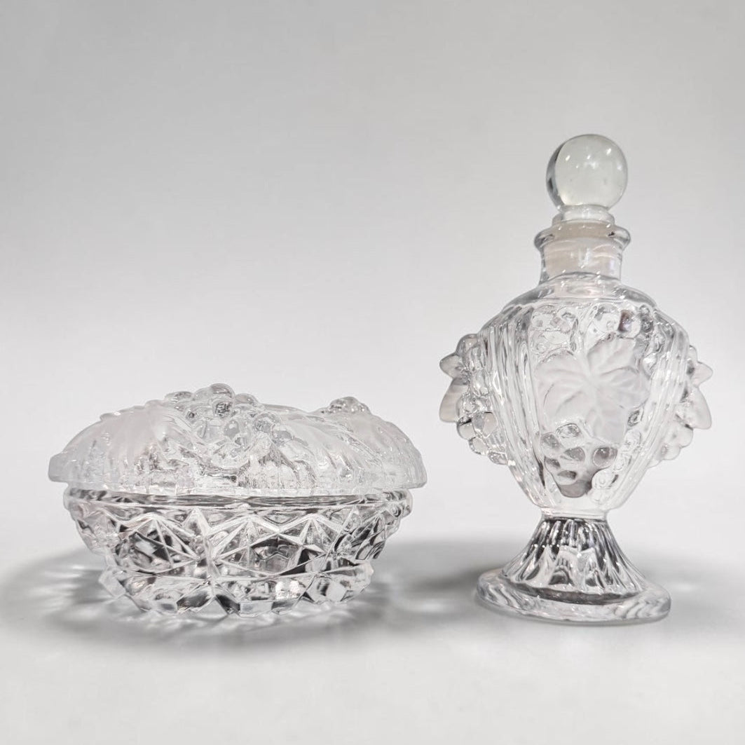1940s Imperial Glass Grape & Leaf Boudoir Vanity Set