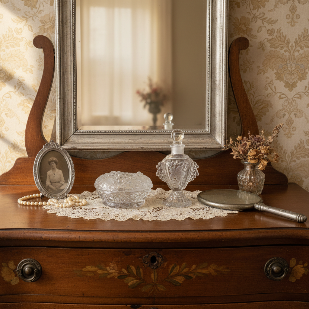 1940s Imperial Glass Grape & Leaf Boudoir Vanity Set