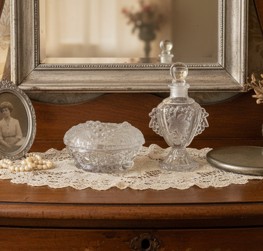 1940s Imperial Glass Grape & Leaf Boudoir Vanity Set