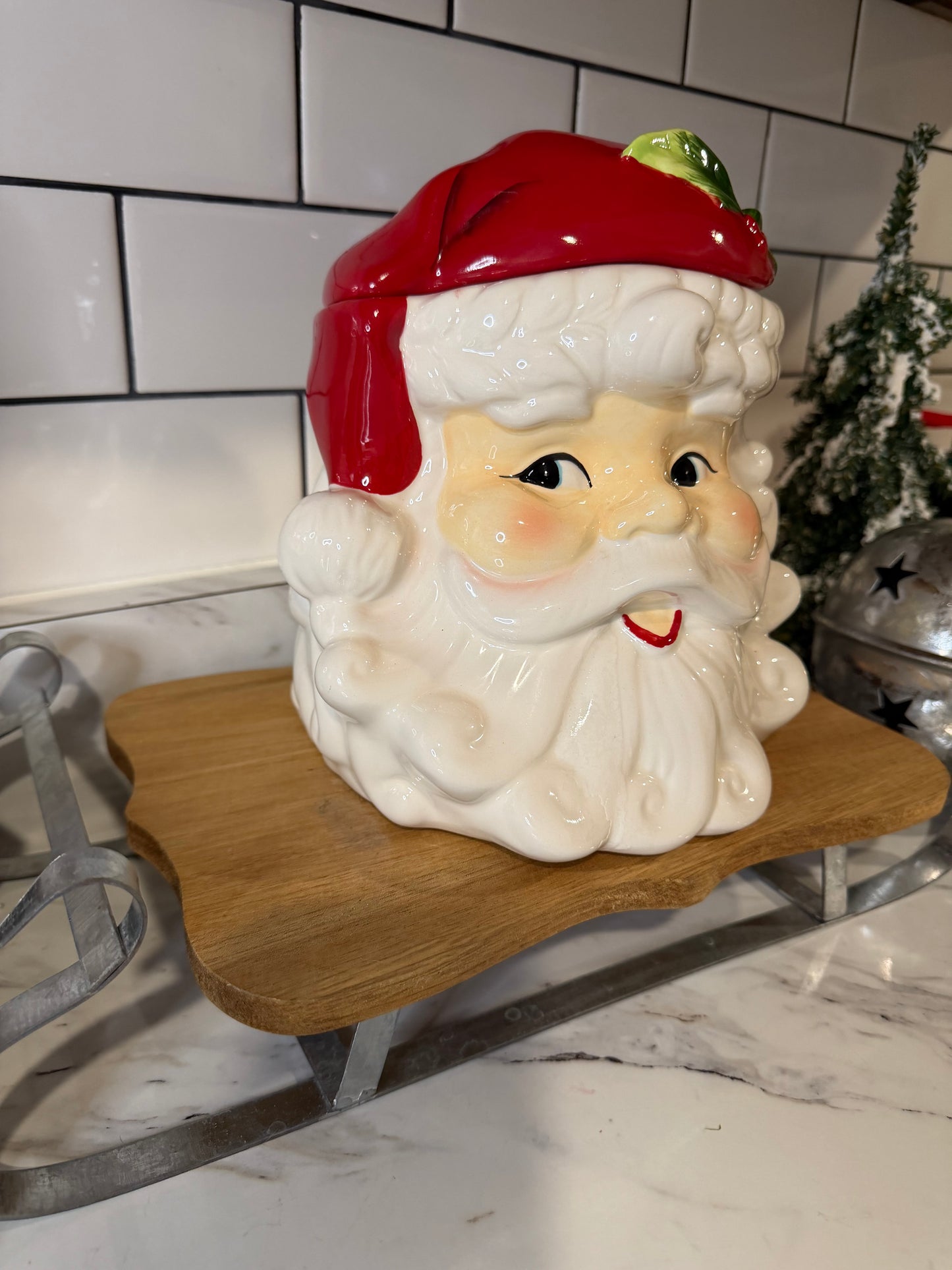 Vintage-Style Ceramic Santa Claus Cookie Jar “Winking Santa” — Sleigh Bell Bistro