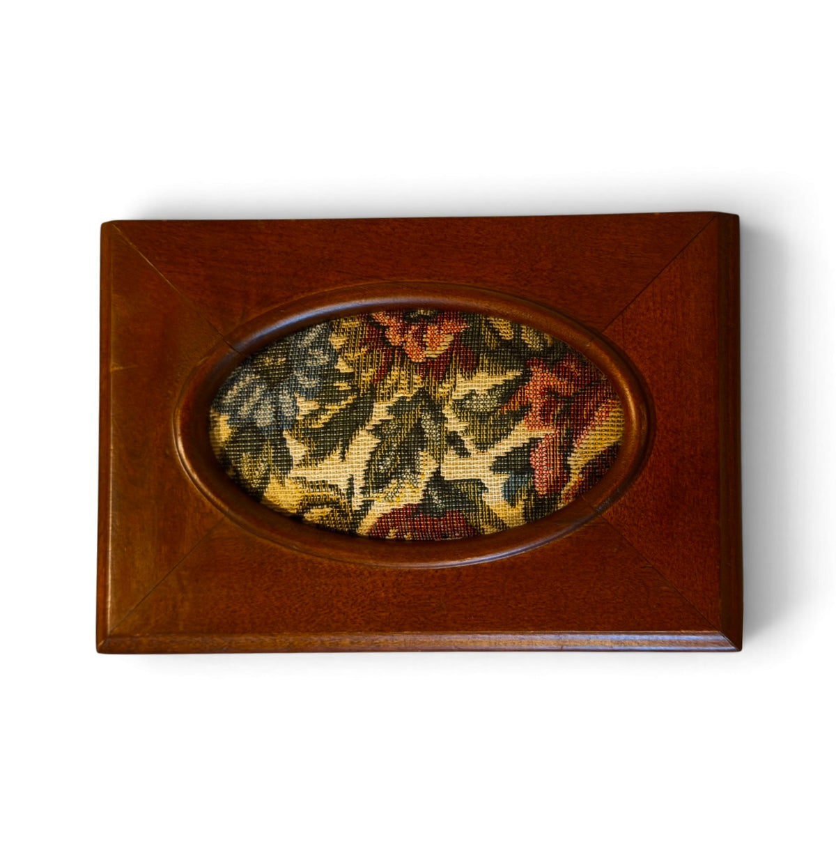 Wooden Vintage Jewelry Box with Mirror & Floral Tapestry Top