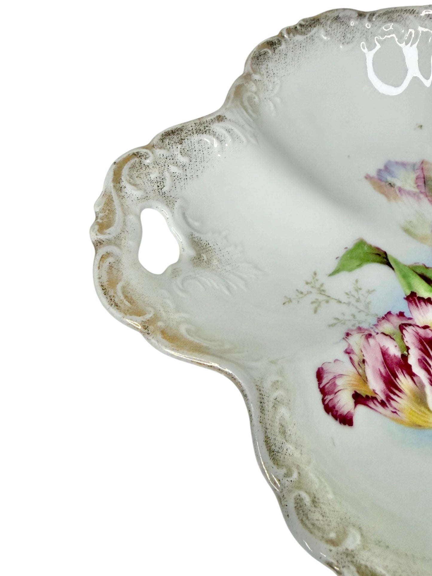 Antique German Porcelain Clover Bowl – Hand-Painted Floral | Late Victorian / Edwardian Era