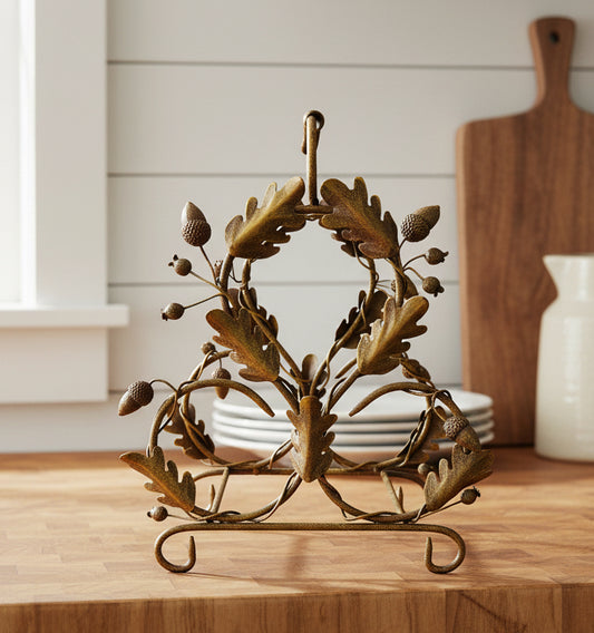 Vintage Painted Wrought Wine Rack with Leaf & Acorn Motif