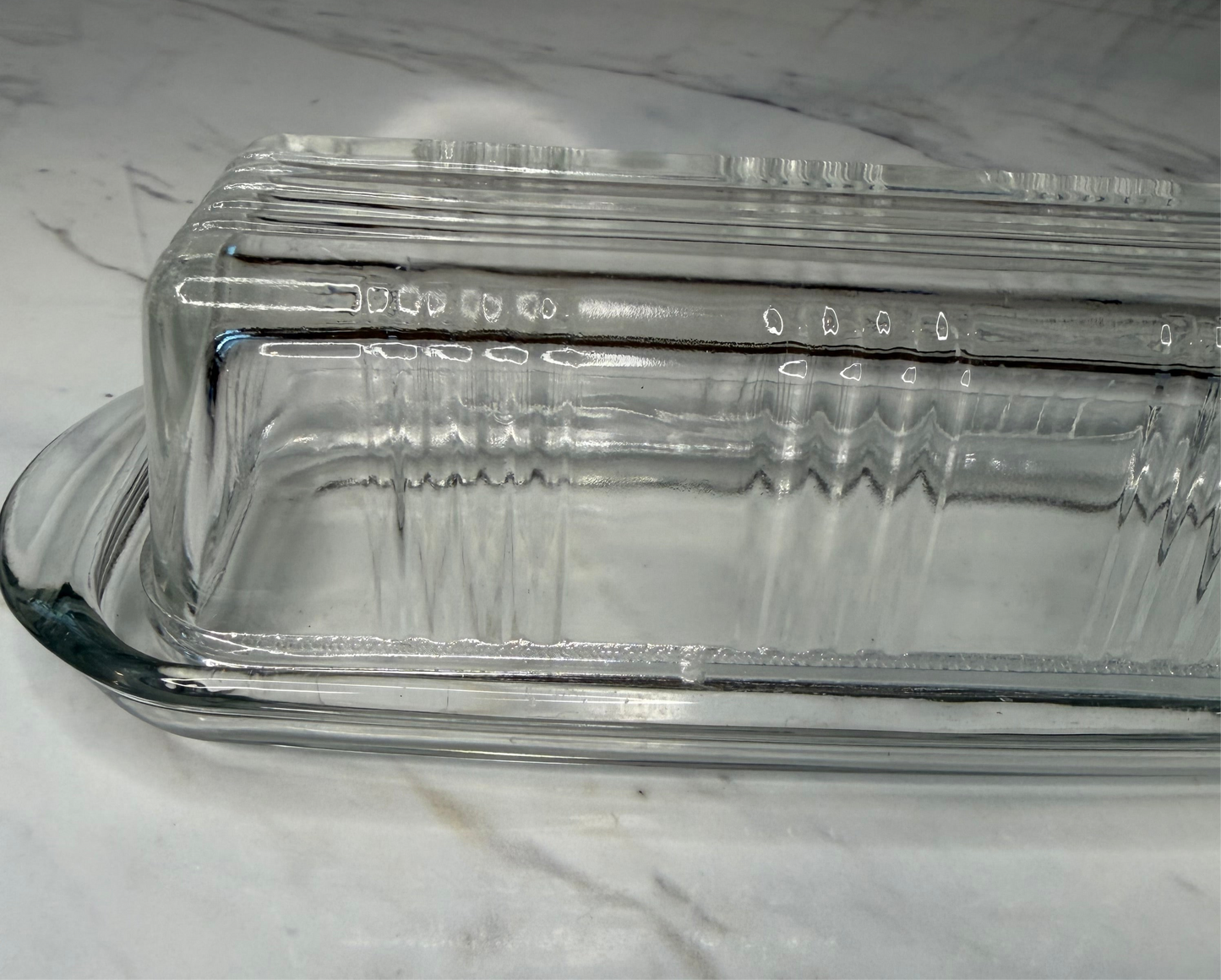 Vintage Clear Glass Ribbed Covered Butter Dish