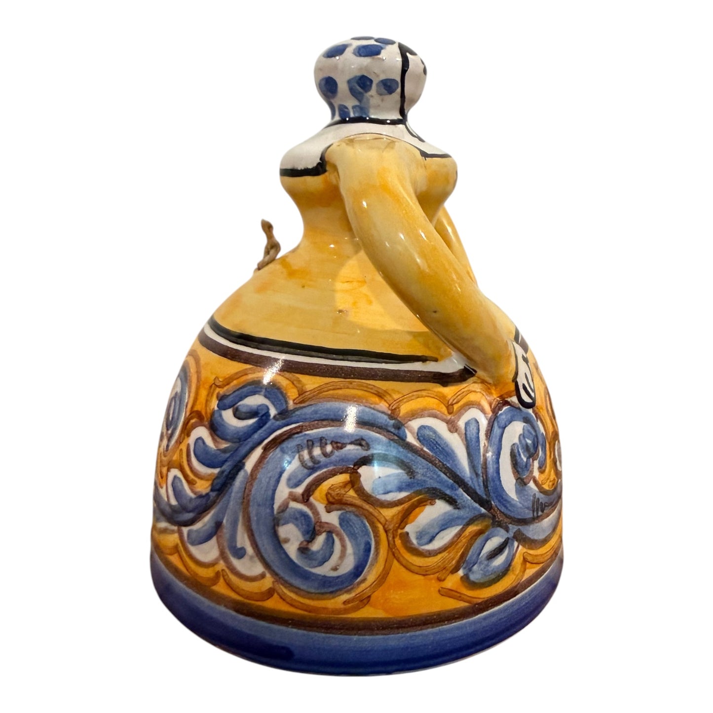 Hand-Painted Vintage Talavera Ceramic Señorita Dinner Bell – España | Majolica Folk Art