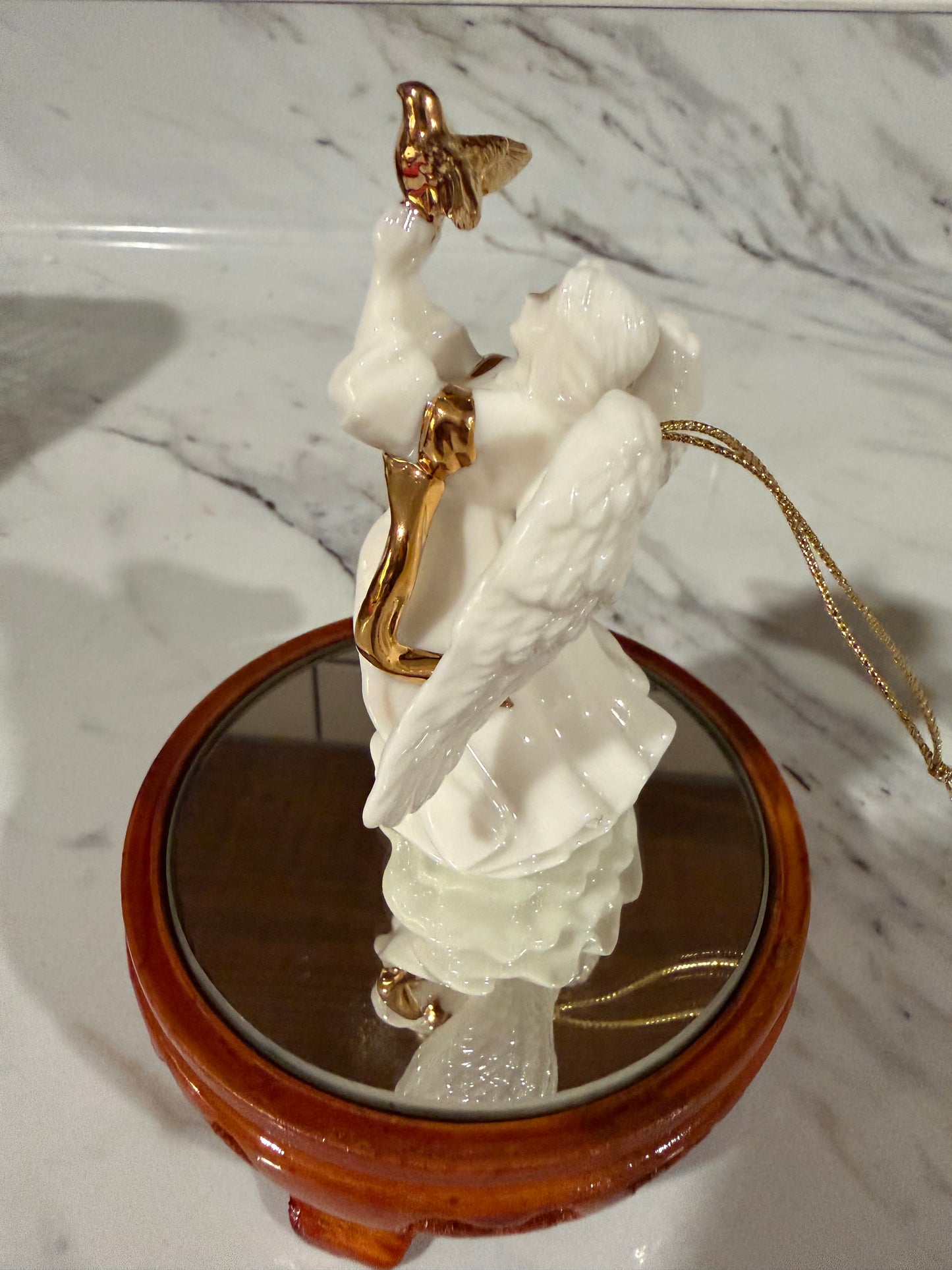 Vintage Angel Christmas Ornament – White Porcelain with Gold Trim & Dove