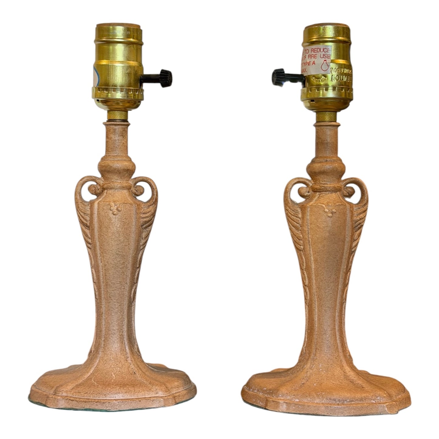 Pair of Vintage Spelter Art Nouveau Vanity Lamps - No Shade | Circa 1925–1940 | Rewired | 10” Tall