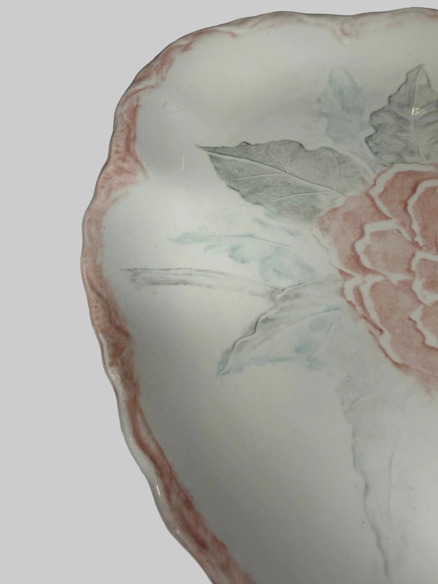 Vintage Pink and Green Floral Pottery Platter | USA Stamped | 12″ x 9″ | Possibly SCIO Pottery