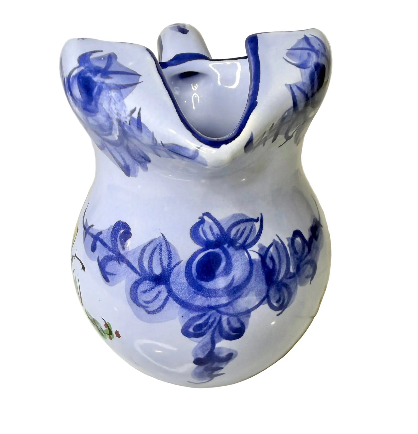 Hand-Painted Portuguese Ceramic Pitcher – Periwinkle Floral | Alcobaça Style