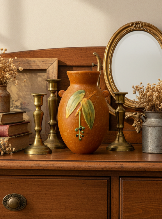 Weller Pottery “Cornish” Vase – Circa 1933 | Art Deco Embossed Leaves & Berries