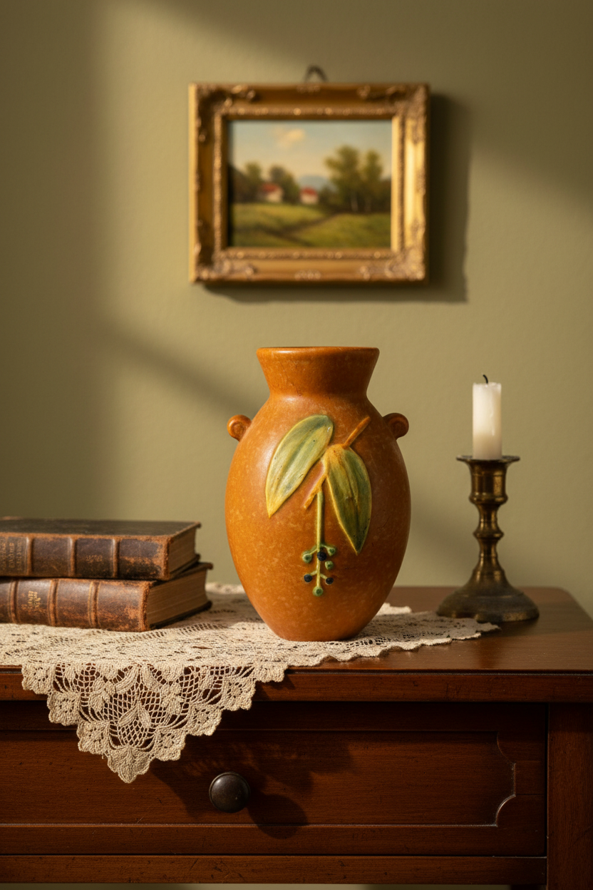 Weller Pottery “Cornish” Vase – Circa 1933 | Art Deco Embossed Leaves & Berries