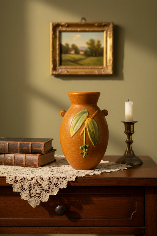 Weller Pottery “Cornish” Vase – Circa 1933 | Art Deco Embossed Leaves & Berries