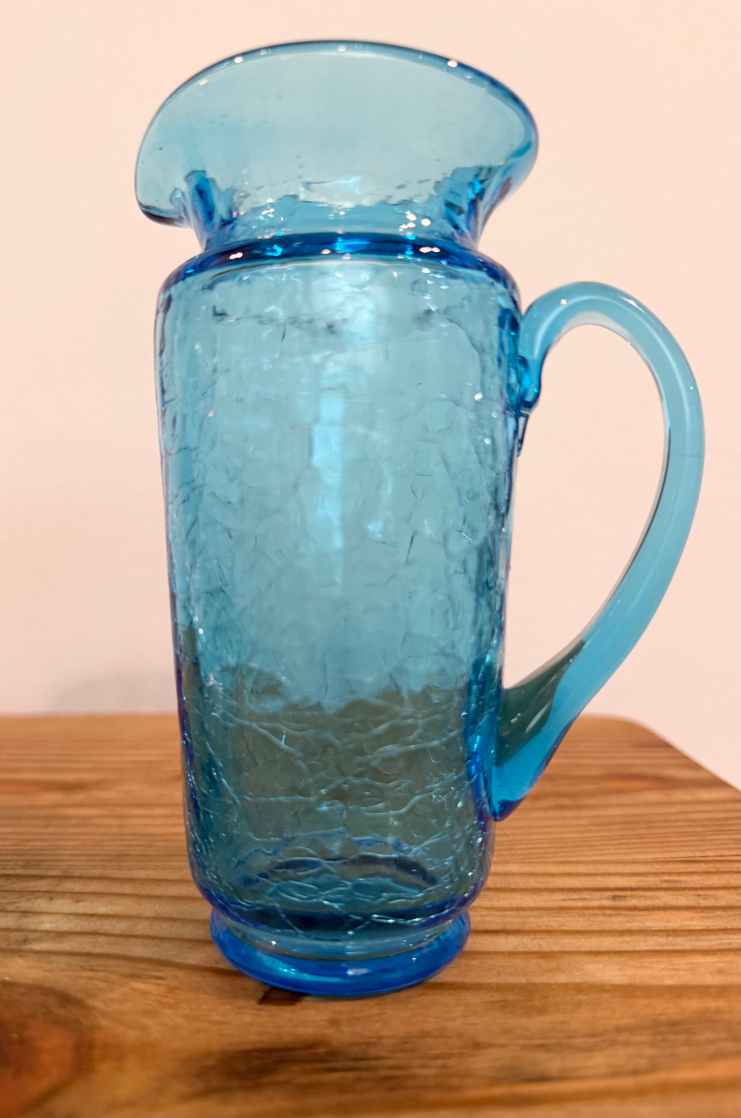 Vintage Kanawha Glass Company Blue Crackle Glass Mini Pitcher Set – Hand Blown (Set of 2)