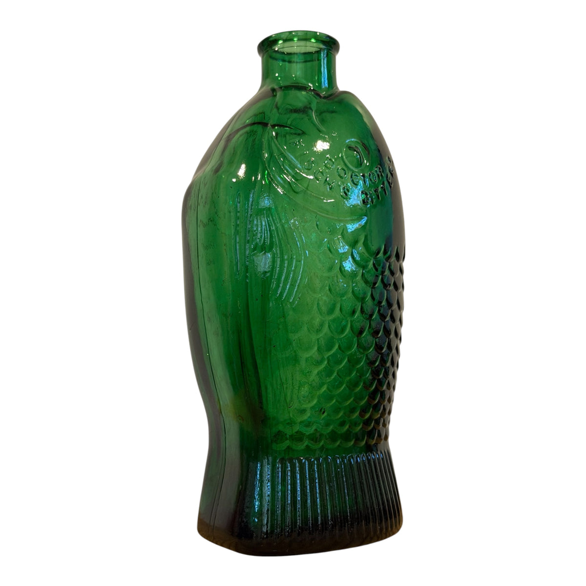 Wheaton Dr. Fisch’s Bitters Vintage Green Glass Fish Bottle – 7.5”