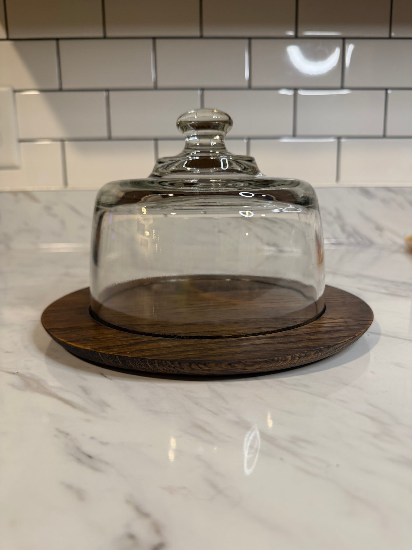 Vintage Cheese Board with Heavy Glass Dome & Solid Wood Base