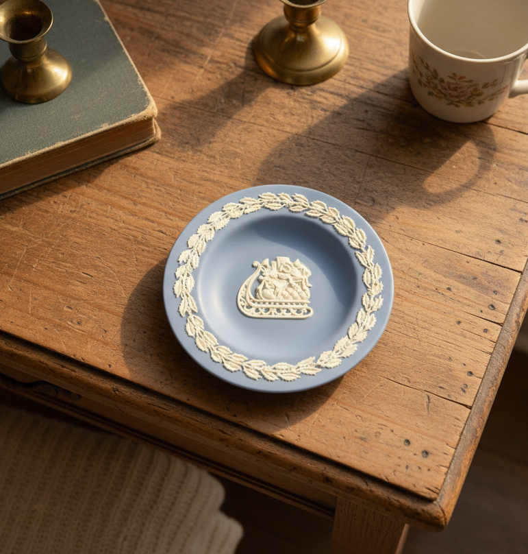 Wedgwood Pale Blue Jasperware Santa’s Sleigh Pin Dish – Holiday Cameo