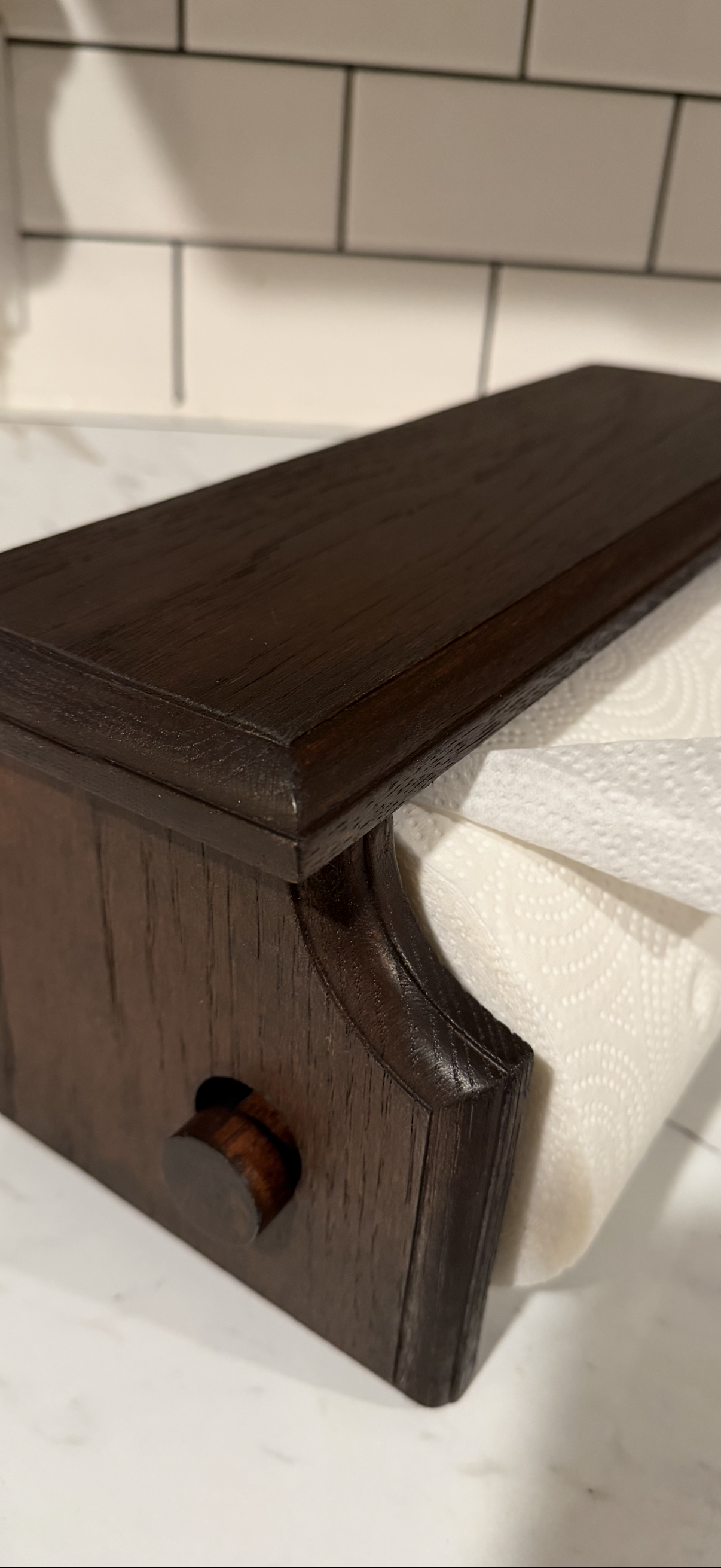 Vintage Solid Oak Shelf Paper Towel Holder – Refinished & Ready to Hang