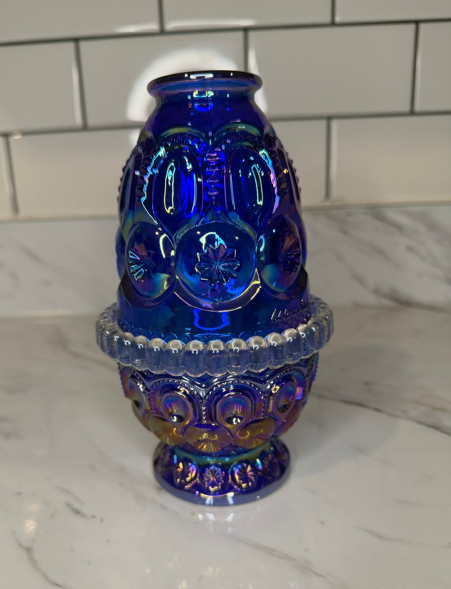 Moon & Star Cobalt Blue | Weishar | Carnival Glass Fairy Lamp – 3 Piece