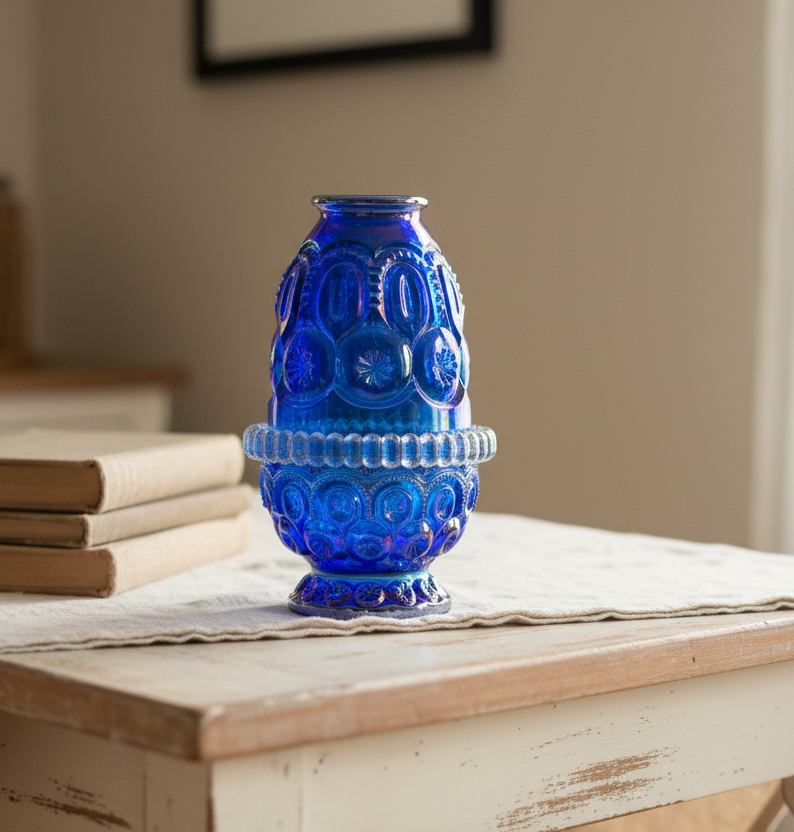 Moon & Star Cobalt Blue | Weishar | Carnival Glass Fairy Lamp – 3 Piece