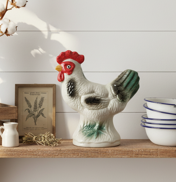 Hand-Painted Vintage Ceramic Rooster Figurine – Mid-Century Art Pottery