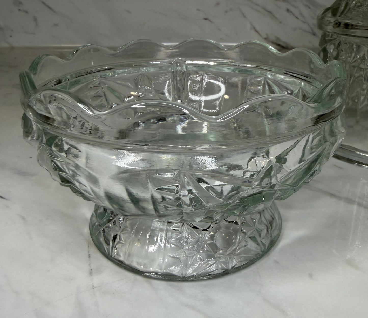 Vintage Indiana Glass “Stars and Bars” Fairy Lamp | Clear Pressed Glass – 2 Piece – 1960s