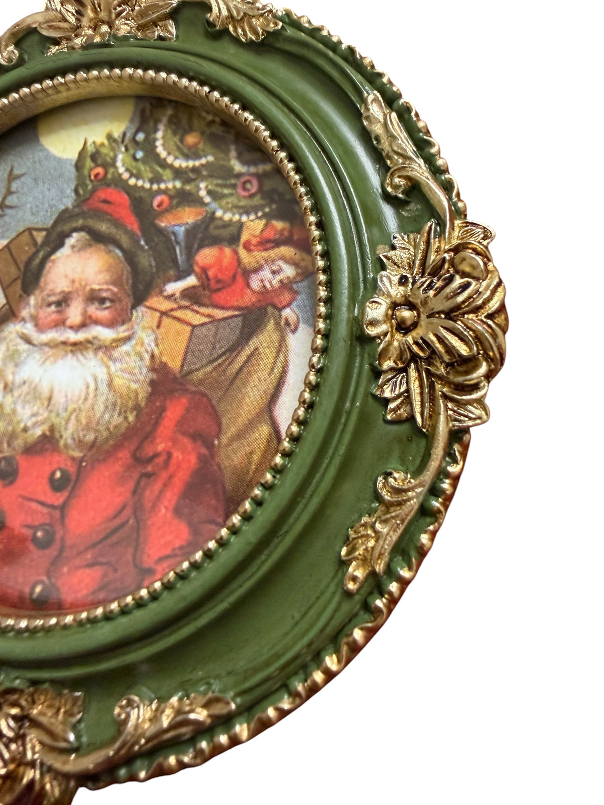 Ornate Green & Gold Santa Christmas Frame – Flea & Frame Creation – 3”
