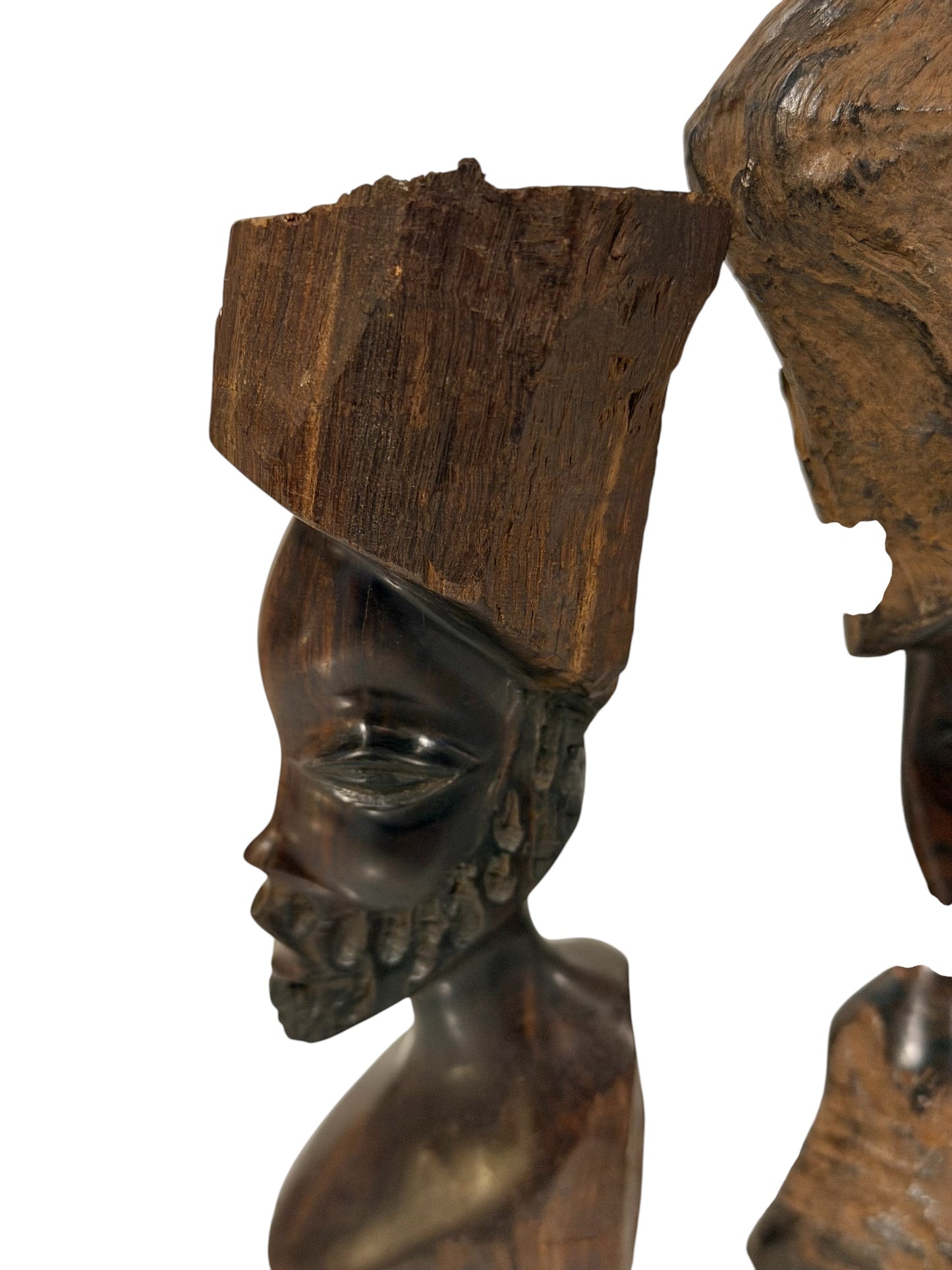 Hand-Carved Vintage African Tribal Bust Sculptures – Matching Male & Female Pair – Mid-Century Folk Art