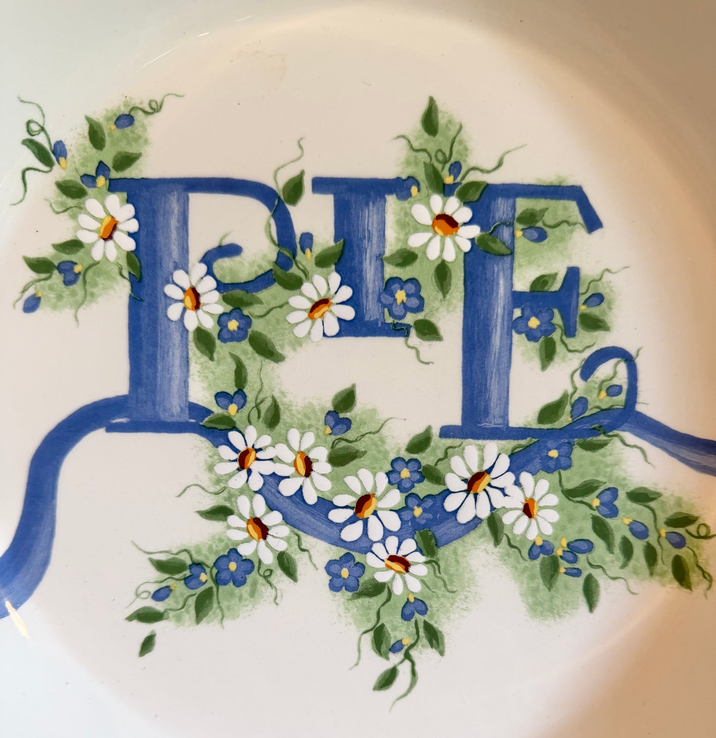Herb Collection Vintage Ceramic Pie Plate by Kathy Hatch | Hand-Painted “PIE” Design | 2001