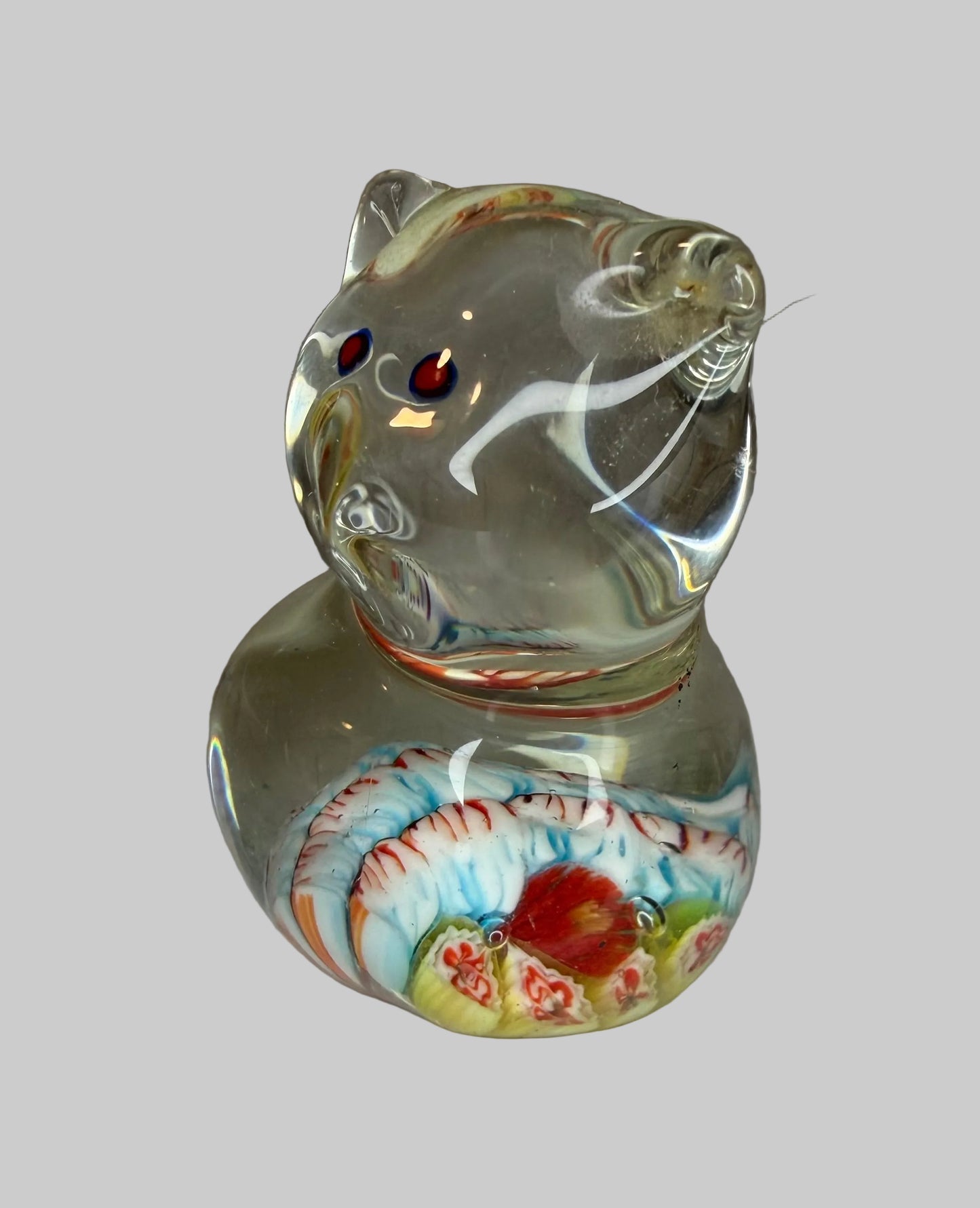 Millefiori Art Glass Cat Paperweight / Figurine