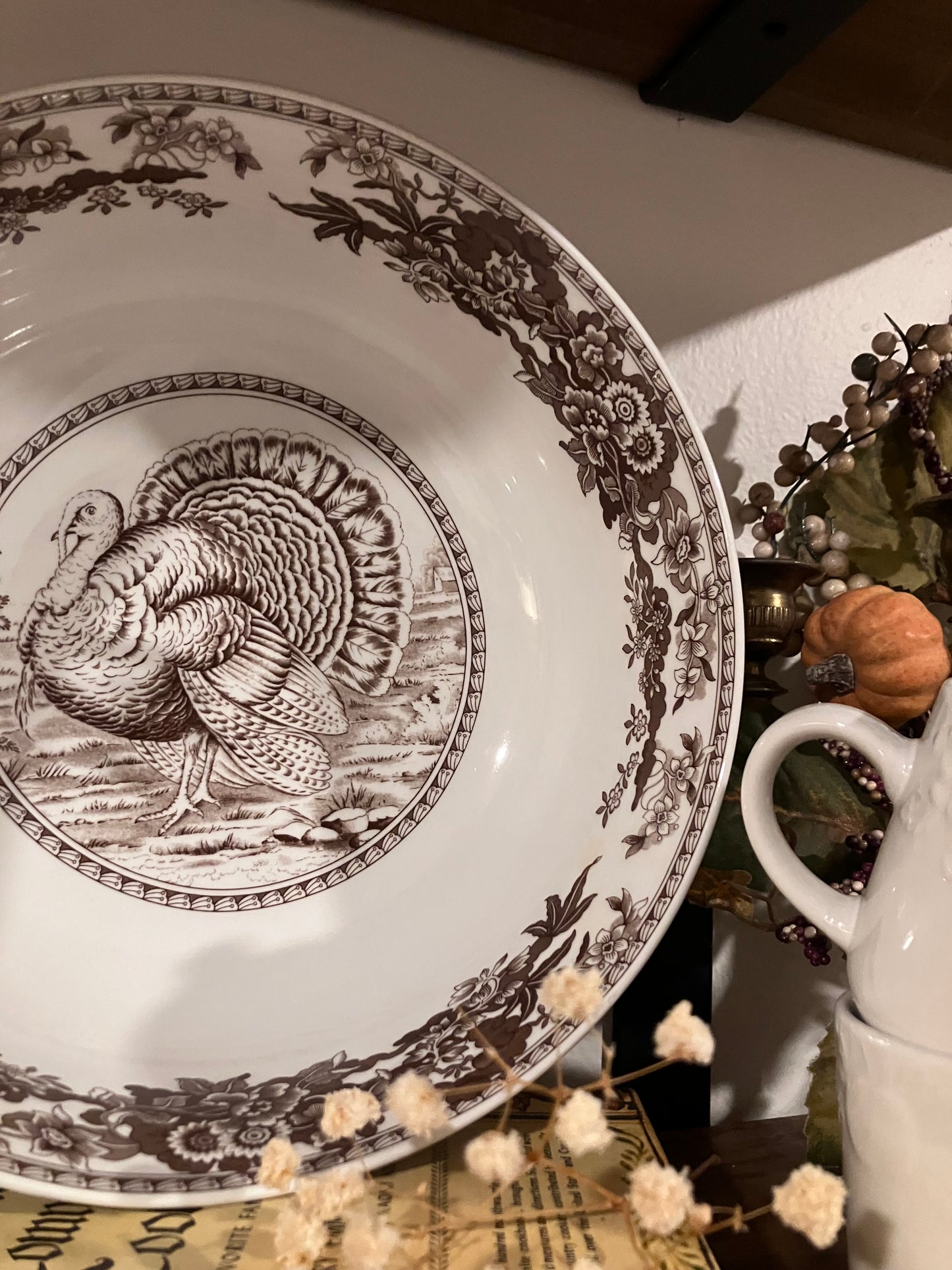 Spode “Celebration Turkey” Large Serving Bowl – Brown & White – Thanksgiving Collectible