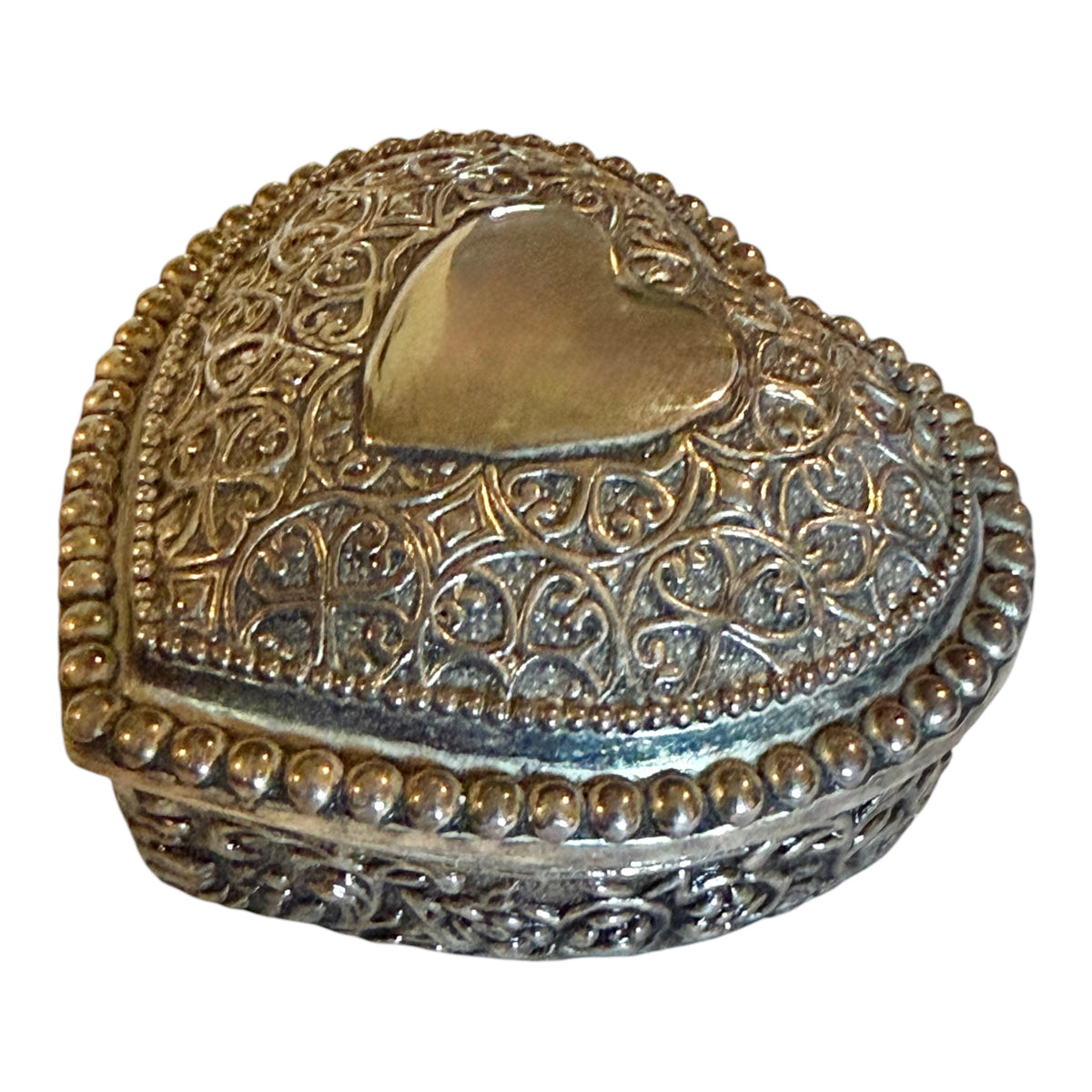 Silver-Plated Vintage Heart Trinket Box with Velvet Lining