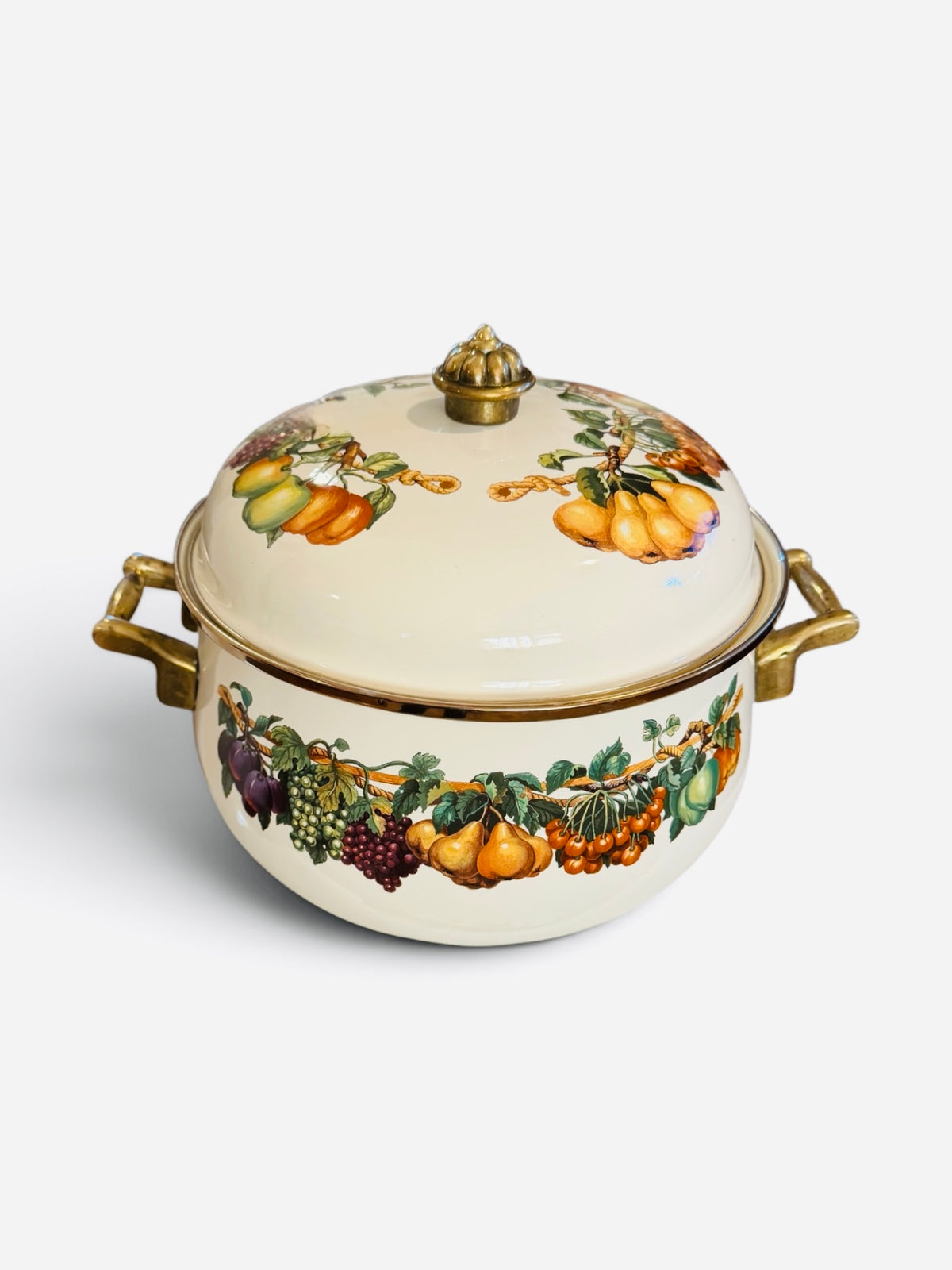 Kensington Garden Large 8-Quart Vintage Enamelware Dutch Oven Stock Pot – Fruit Garland Design