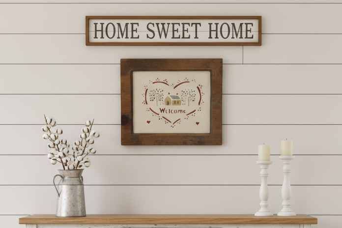 Folk Art “Welcome” Framed Sign