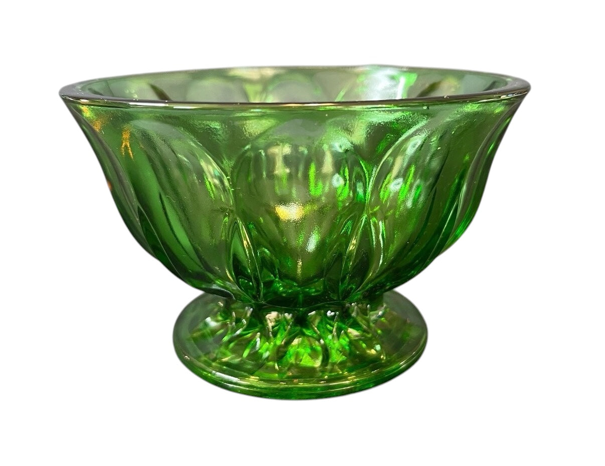 Anchor Hocking Fairfield Vintage Pedestal Candy Dish | Avocado Green MCM Glass Compote