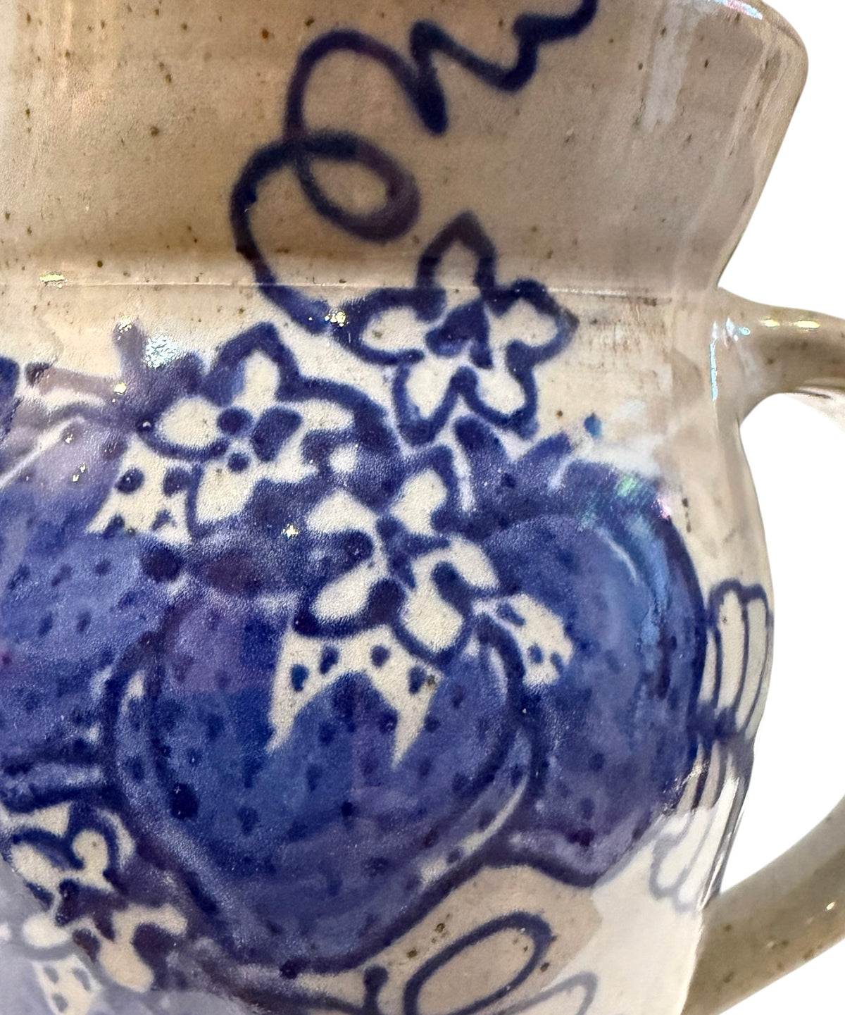 Great Bay Pottery Salt-Glazed Stoneware Pitcher – Cobalt Blue Strawberry Vine