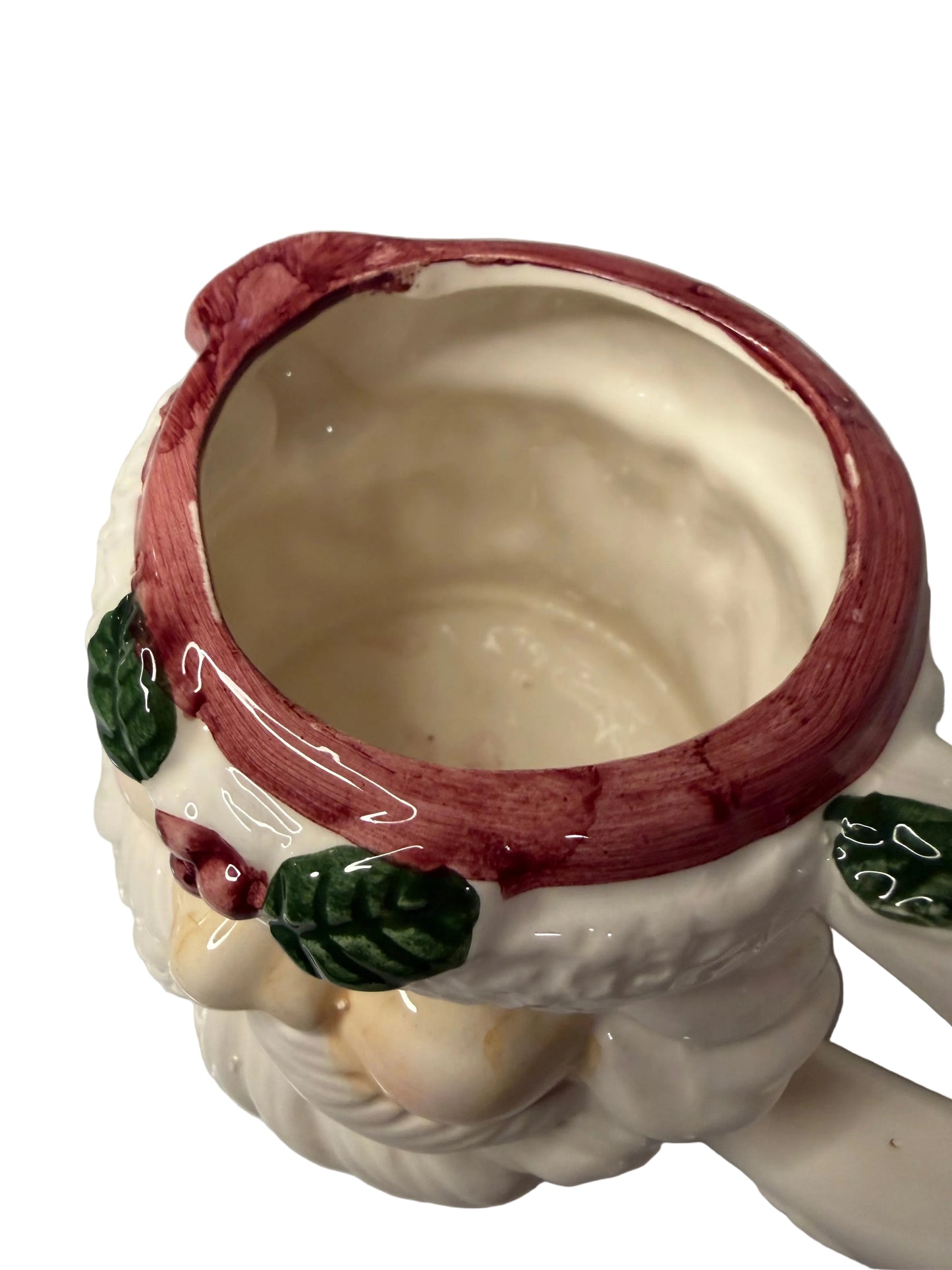 Vintage Slip-Cast Ceramic Santa Claus with Rosy Cheeks & Mistletoe