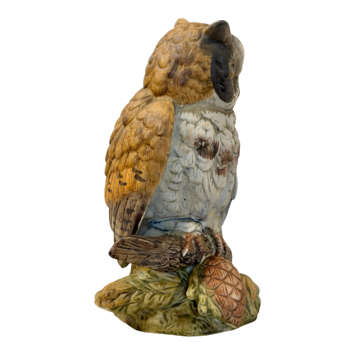 Great Horned Owl Figurine – Hand-Painted Ceramic Woodland Decor – 7”