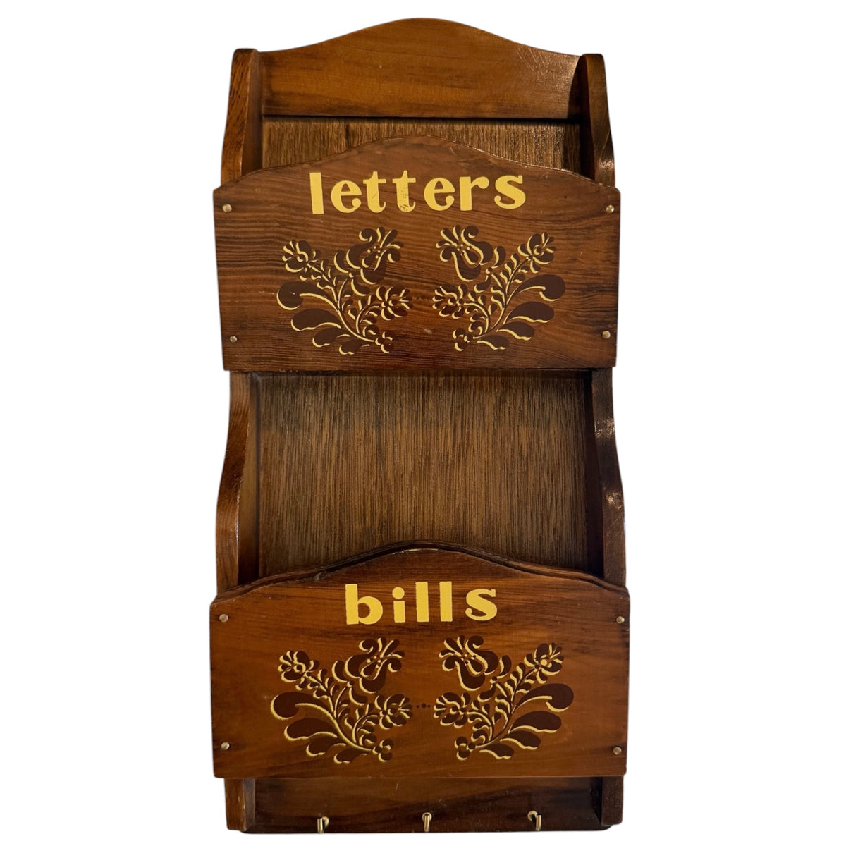 Wooden Letters & Bills Wall Organizer with Key Hooks – Vintage Mail Holder