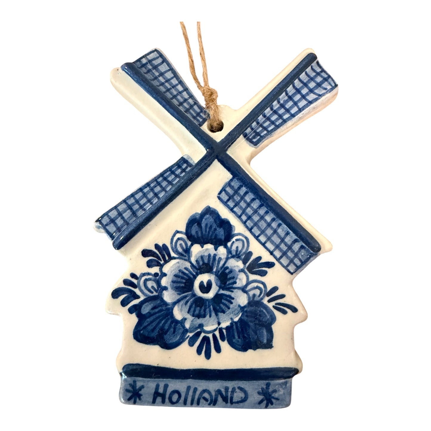 Vintage Delft Blue Windmill Ornament – Hand-Painted Holland Ceramic Decor