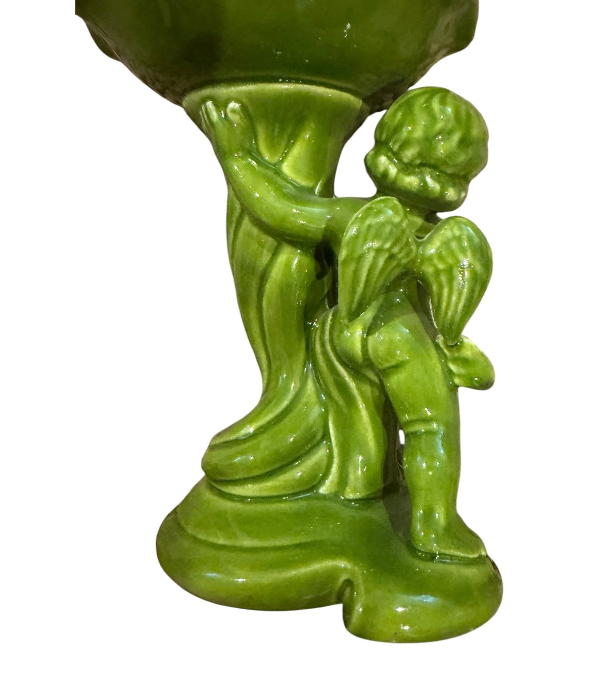 Vintage Mid-Century Atlantic Mold Green Cherub Compote Dish