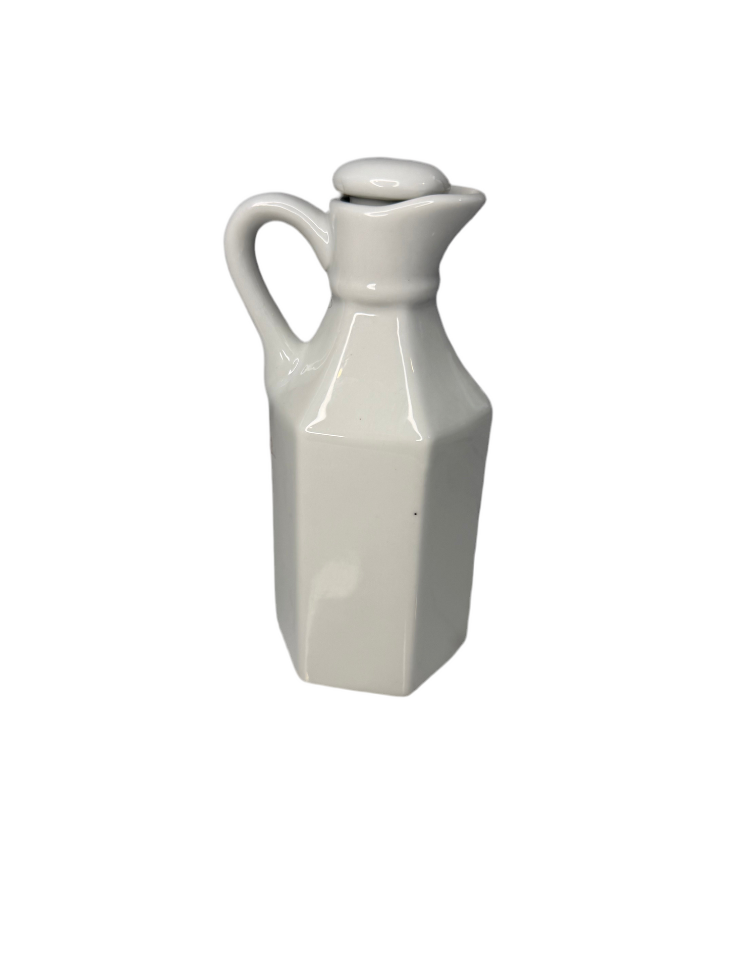 Vintage Xcell White Ceramic Cruet with Stopper – Hexagonal Oil/Vinegar Bottle
