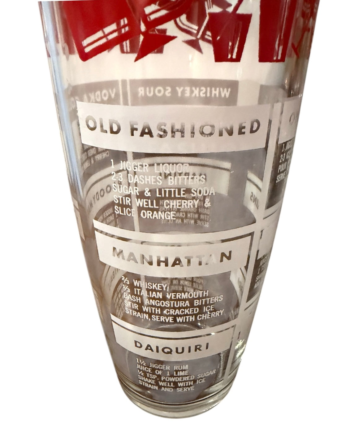 Mid-Century Modern Recipe Cocktail Shaker – Hazel-Atlas Style Barware | Retro Glass Mixer
