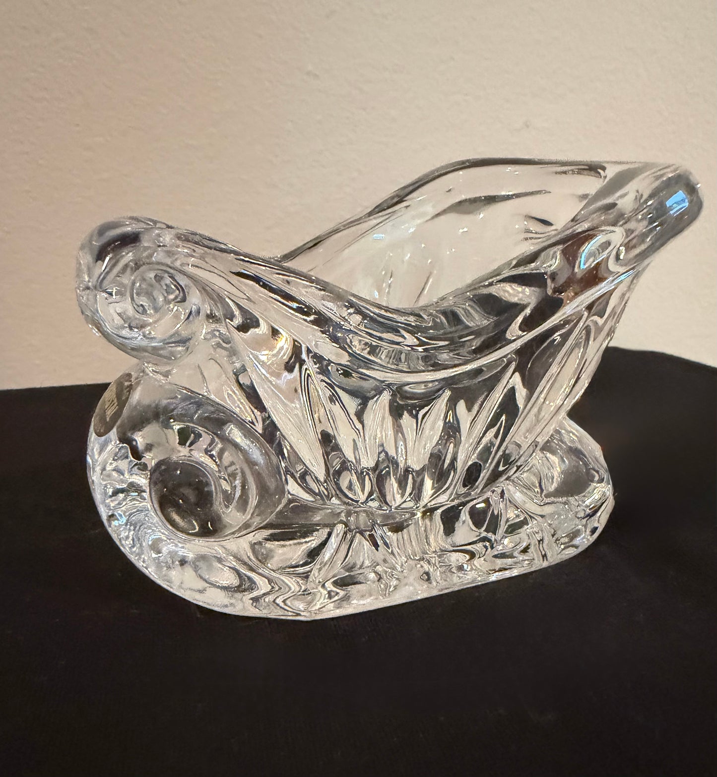 24% Lead Crystal Vintage Christmas Sleigh – Holiday Candy Dish / Votive Holder