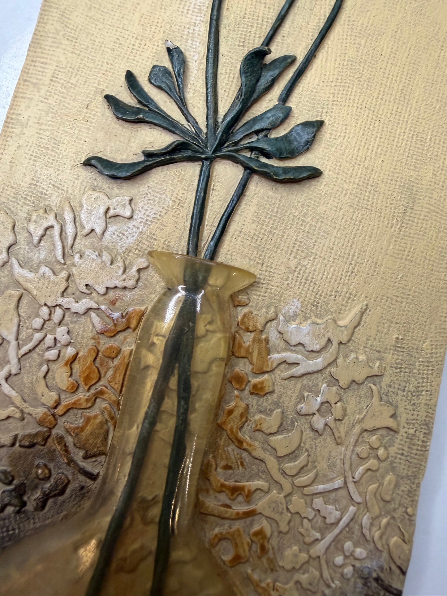 Set of Two Vintage Boem Signed 3D Floral Wall Art Plaques