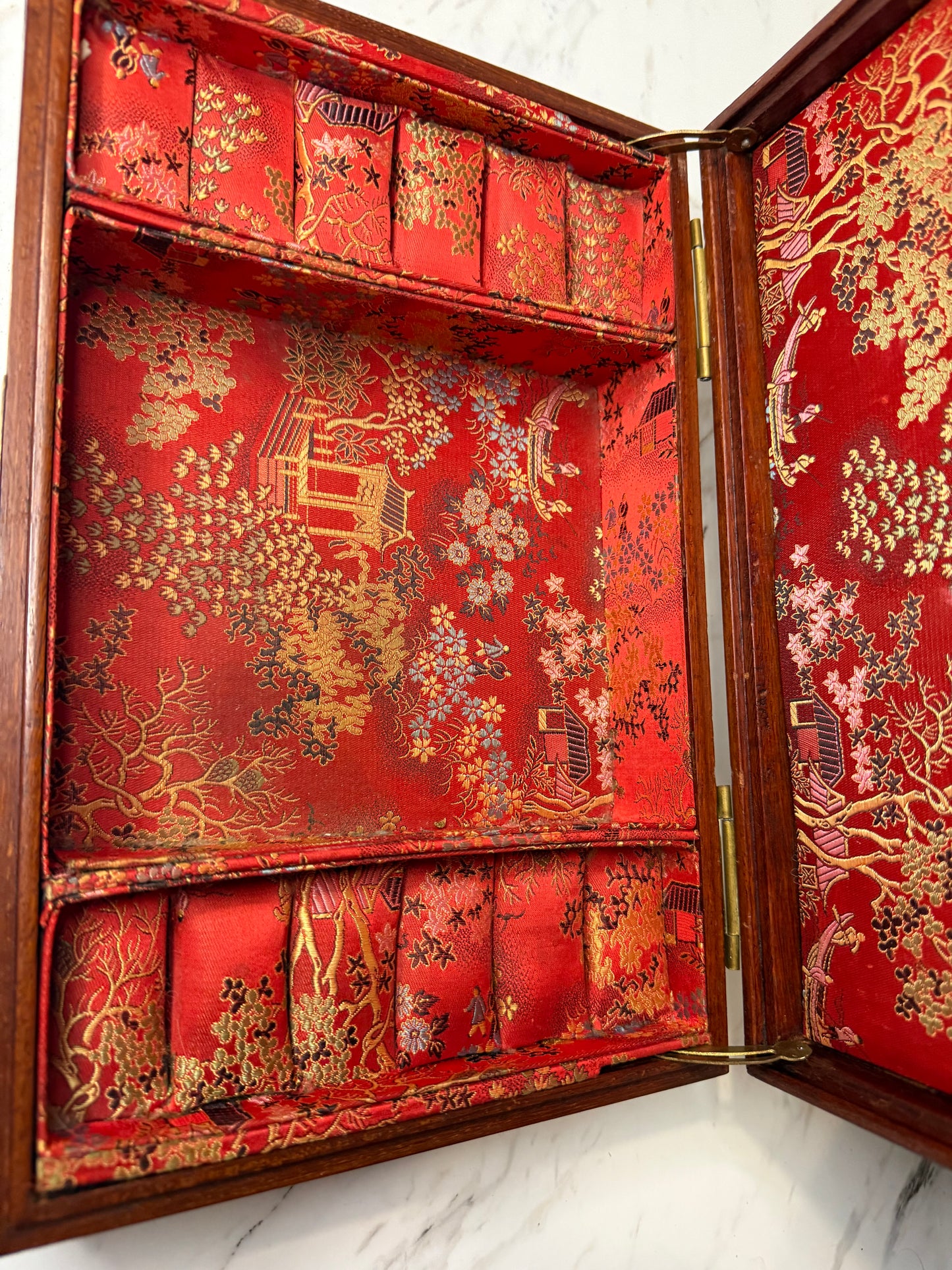 Vintage Chinese Mahogany Jewelry Box by George Zee & Co.