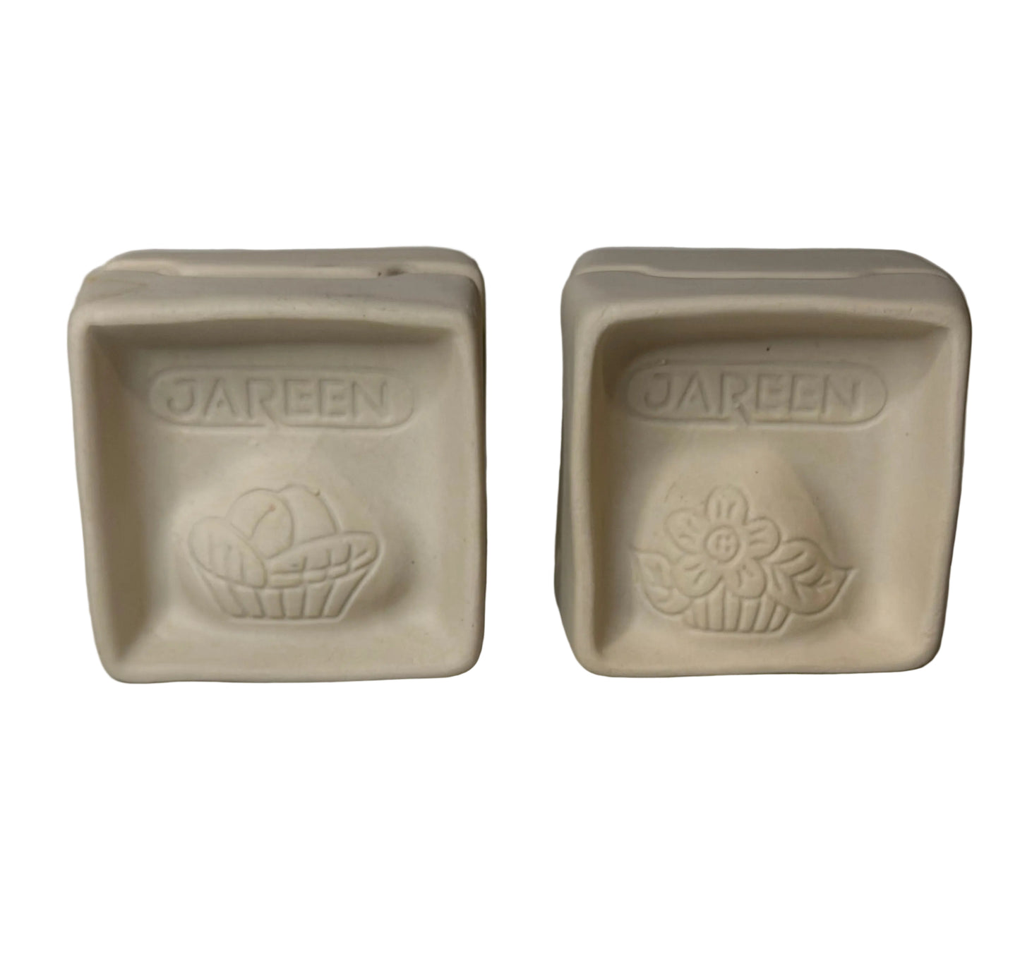 Set of 2 Jareen “Edible Compliments” Porcelain Butter Molds | Flower Design, 1980s
