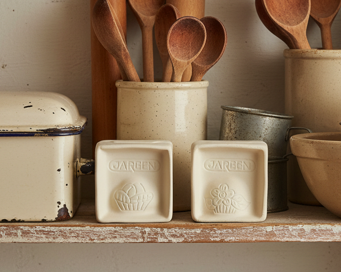 Set of 2 Jareen “Edible Compliments” Porcelain Butter Molds | Flower Design, 1980s